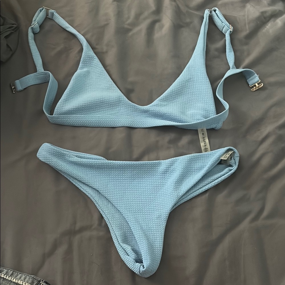 Sky Blue Textured Bikini Set